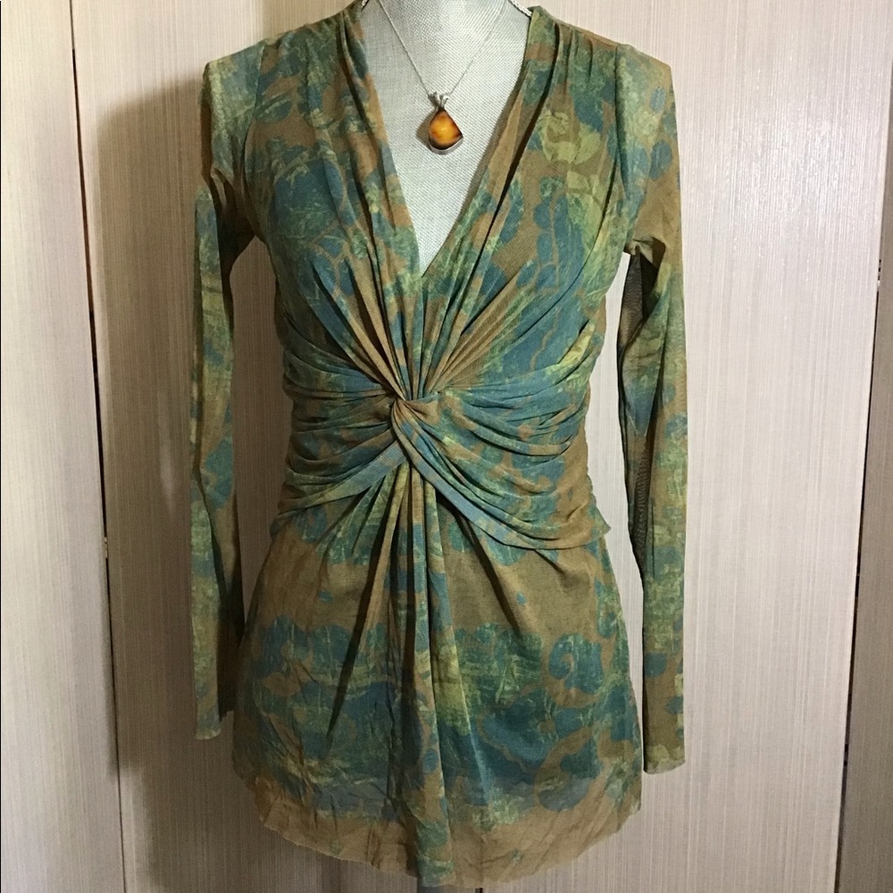 Anthropologie WestOnWear Nylon Mesh Ruched V-neck Shirt